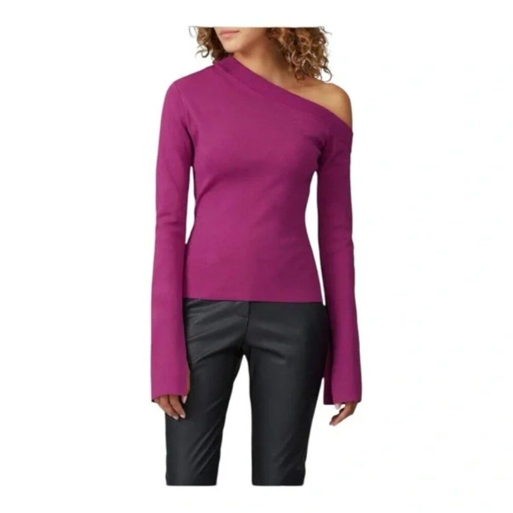 Solace London $395 Purple One Shoulder Asymmetric Knit Top Sweater 10 Med — image 2 of 7